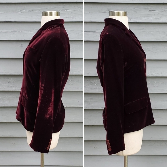 Vintage 90s Ralph Lauren Collection Burgundy Merlot Silk Blend Velvet Blazer 4 - Picture 2 of 5